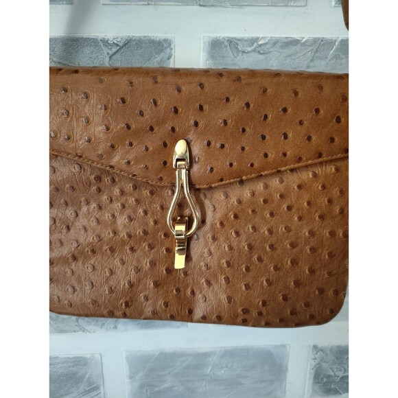 Lederer De Paris Vintage Shoulder Bag Leather Ostrich Print Embellished Tan Y2K - Picture 3 of 15
